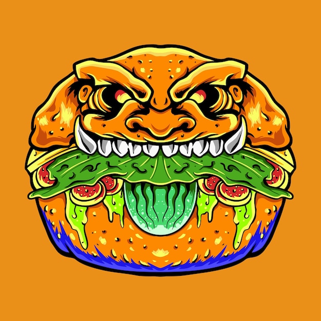 Ilustración de vector premium de hamburguesa zombie aterradora