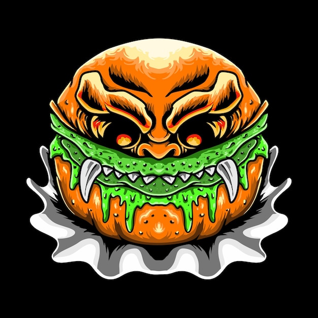 Ilustración de vector premium de hamburguesa zombie aterradora