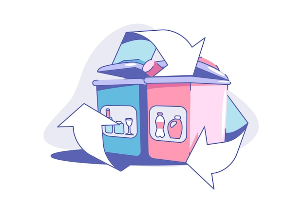 Ilustración de vector de proceso de reciclaje de residuos Ecología de eliminación de residuos y protección del medio ambiente