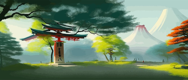 Ilustración de vector de puerta de santuario japonés torii puerta torii japonesa de madera pintada en rojo y negro