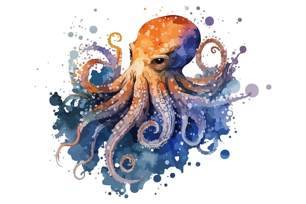 Ilustración de vector de pulpo acuarela