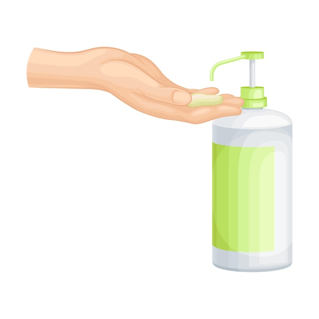 Ilustración del vector que utiliza el gel desinfectante de manos como detergente y desinfectant
