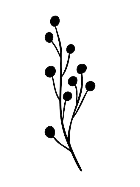 Ilustración de vector de rama de Ashberry. Rowan dibujado a mano floral. Elemento lineal de Navidad en estilo moderno. Elegante silueta de ramita de ashberry aislado sobre fondo blanco. Rowan branch line art, diseño