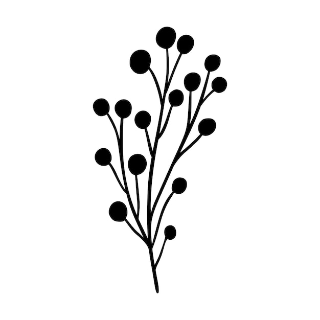 Ilustración de vector de rama de ashberry. rowan dibujado a mano floral. elemento lineal de navidad en estilo moderno. elegante silueta de ramita de ashberry aislado sobre fondo blanco. rowan branch line art, diseño