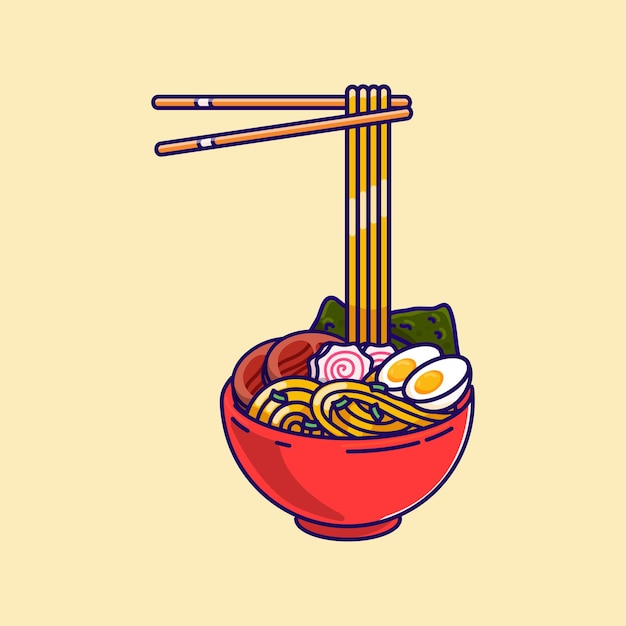 Ilustración de vector de ramen o fideos japoneses