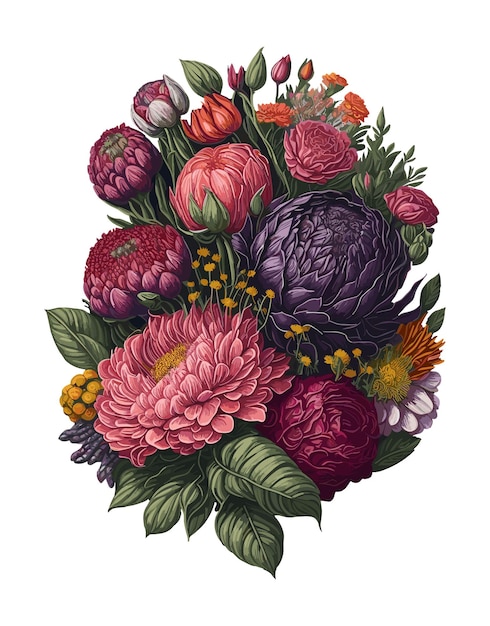 Ilustración de vector de ramo de flores de colores aislado sobre fondo blanco