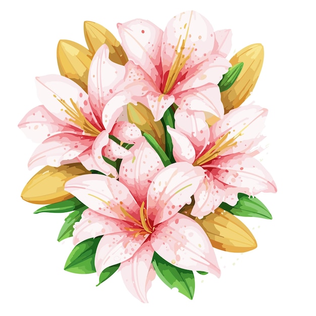 Ilustración de vector de ramo de flores de lirio rosa acuarela