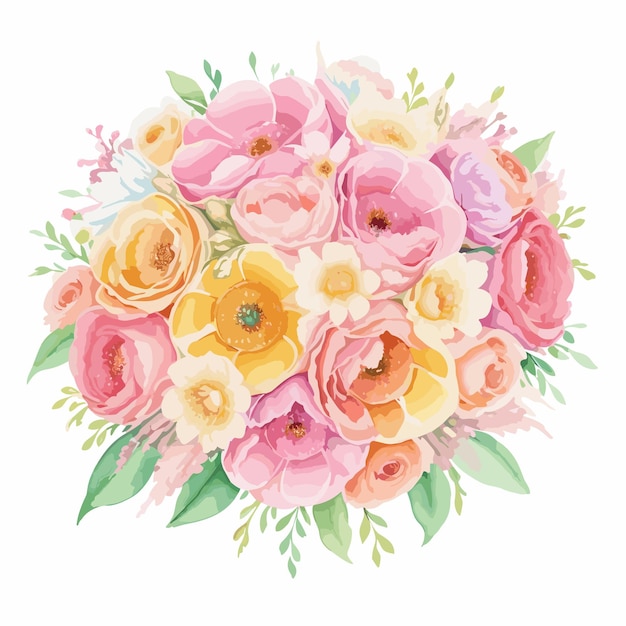 Ilustración de vector de ramo de flores rosa acuarela