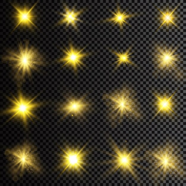 Ilustración de vector de rayos de luz de destello abstracto un conjunto de estrellas de luz y radianc