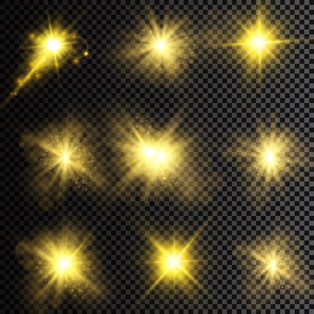 Ilustración de vector de rayos de luz de destello abstracto un conjunto de estrellas de luz y radianc