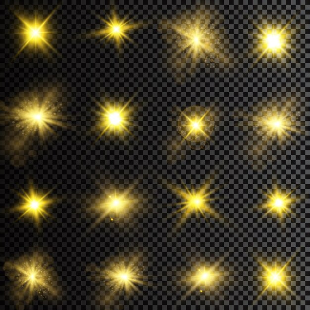 Ilustración de vector de rayos de luz de destello abstracto Un conjunto de estrellas de luz y radianc