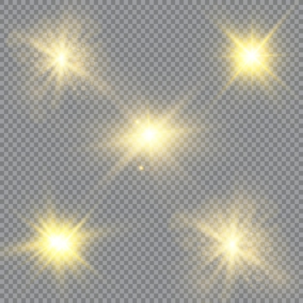 Ilustración de vector de rayos de luz de destello abstracto un conjunto de estrellas de luz y radianc