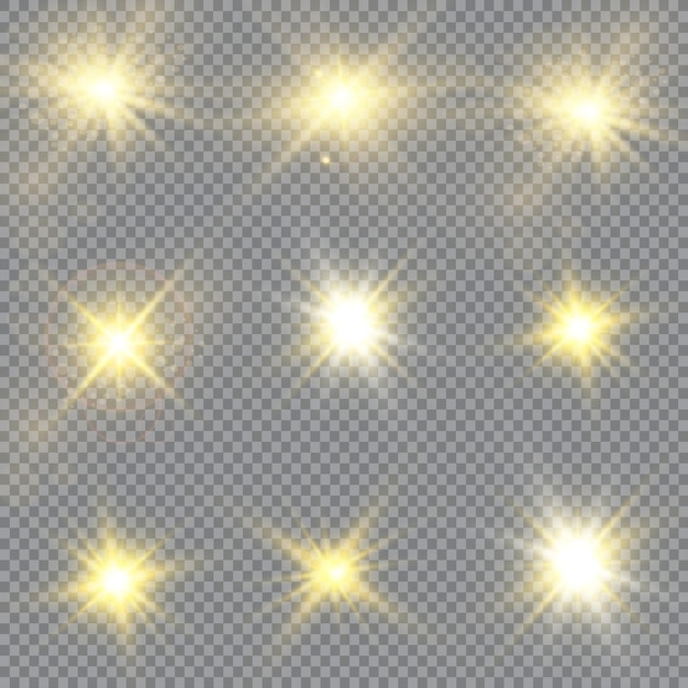 Ilustración de vector de rayos de luz de destello abstracto un conjunto de estrellas de luz y radianc