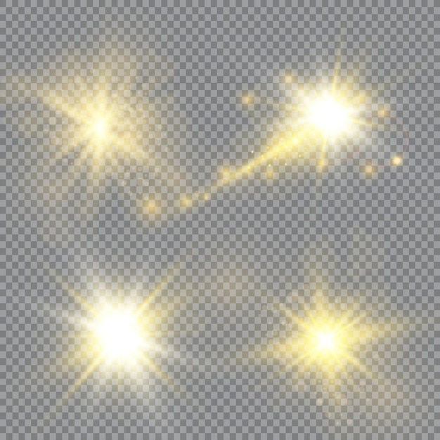 Ilustración de vector de rayos de luz de llamarada abstracta Un conjunto de estrellas de luz y resplandor