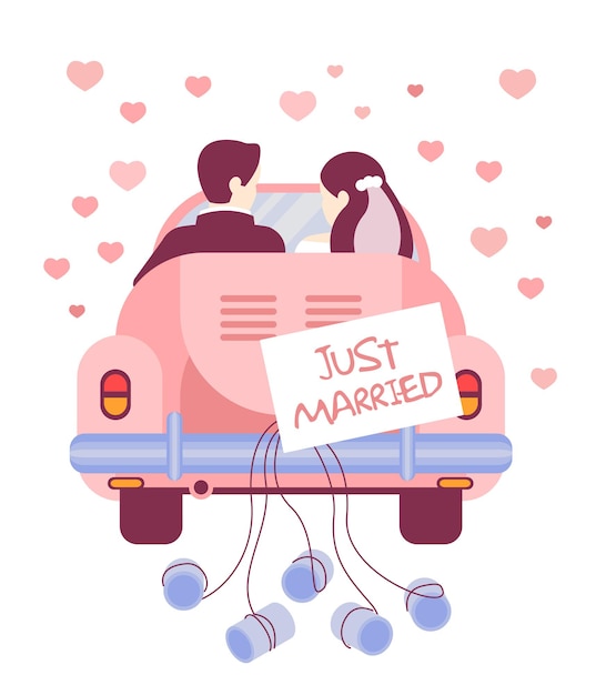 Vector ilustración de vector de recién casados en coche