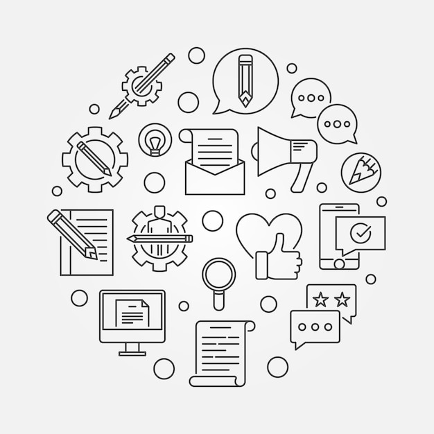 Ilustración de vector redondo de marketing por correo electrónico en estilo de línea