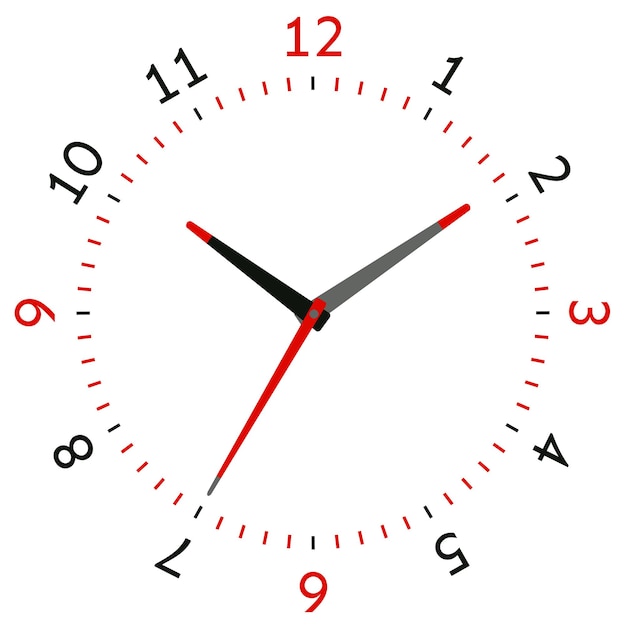 Ilustración de vector de reloj mecánico. Esfera de reloj sobre fondo blanco.