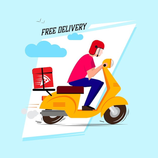 Ilustración de vector de repartidor de pizza entrega a domicilio gratis