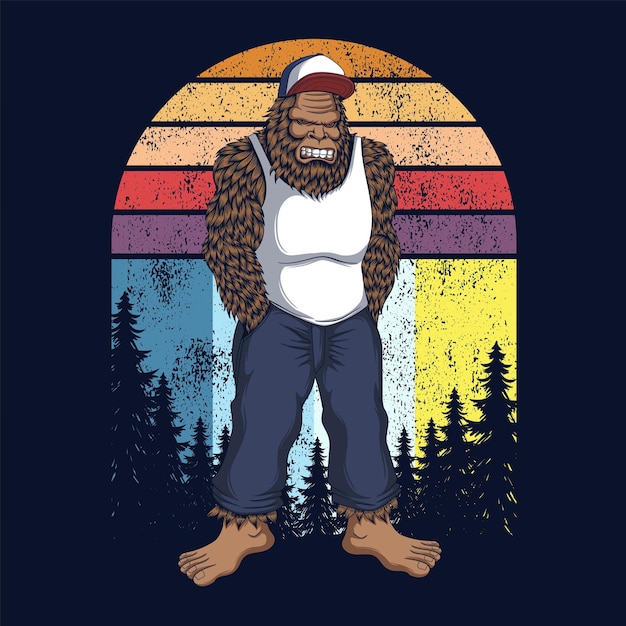 Ilustración de vector retro enojado bigfoot