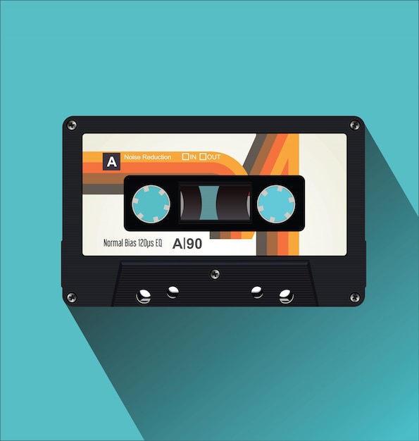 Ilustración de vector de retro vintage cassette cinta plana concepto