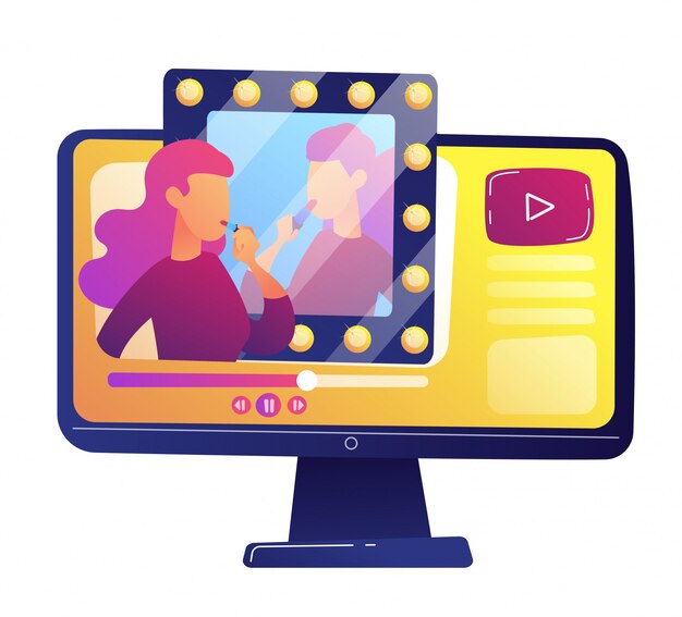 Ilustración de vector de revisión de video de blogger de belleza.