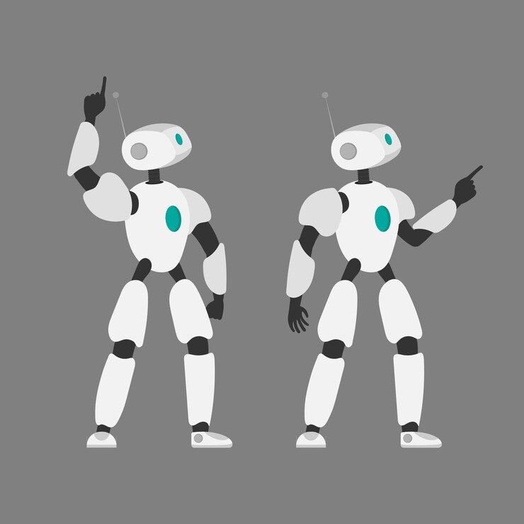 Vector ilustración de vector de un robot. robot blanco futurista. aislado en un fondo gris. el concepto de futuro, inteligencia artificial y tecnología.