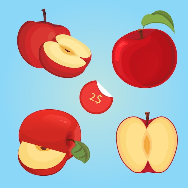 Vector ilustración de vector de rodajas de manzana fruta madura