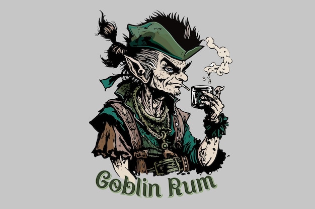 Ilustración de vector de ron goblin para camiseta