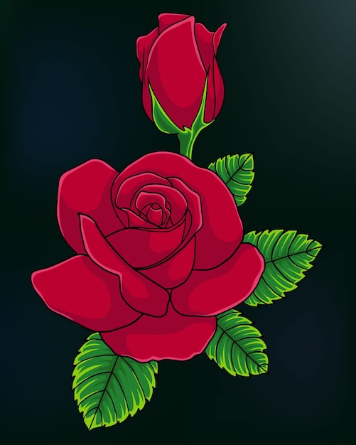 Ilustración de vector de rosa roja realista hermosa