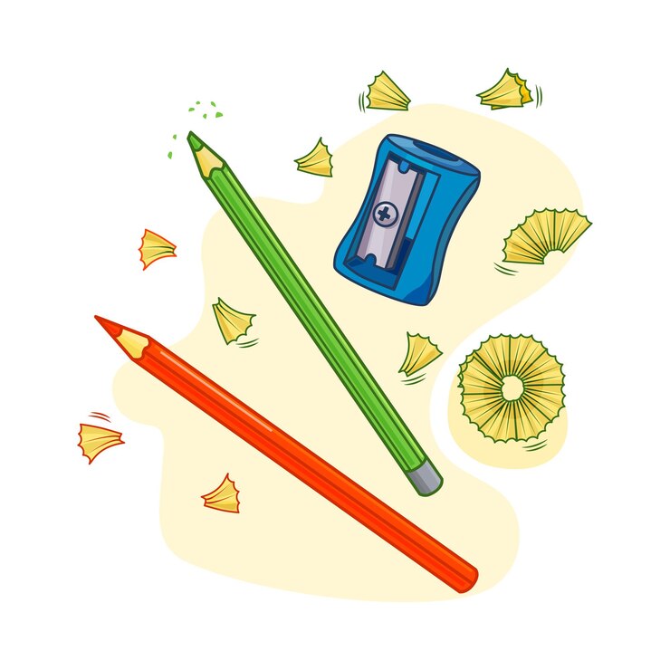 Vector ilustración de vector con sacapuntas y lápices. los objetos están aislados.