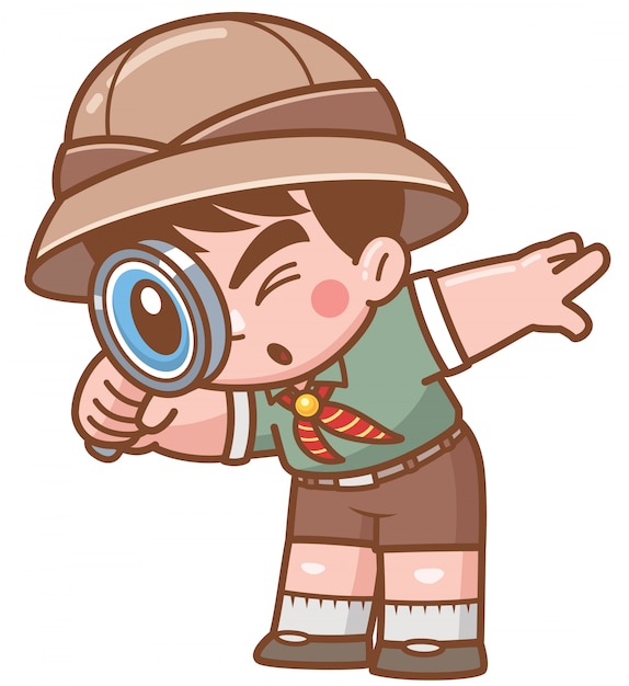 Ilustración de vector de safari boy con lupa