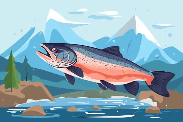 Ilustración del vector del salmón en estilo de dibujos animados
