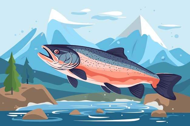 Vector ilustración del vector del salmón en estilo de dibujos animados