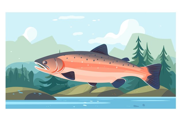 Ilustración del vector del salmón en estilo de dibujos animados