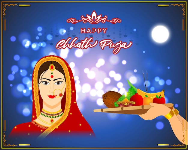 Ilustración de vector de saludo feliz Chhath Puja