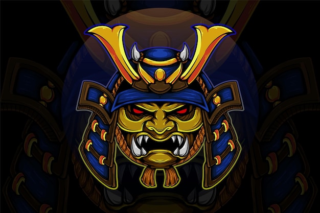 Ilustración de vector de samurai de casco azul