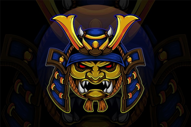 Ilustración de vector de samurai de casco azul