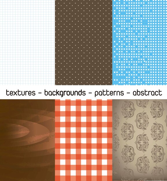 Ilustración de vector de seis patrones o texturas fondos