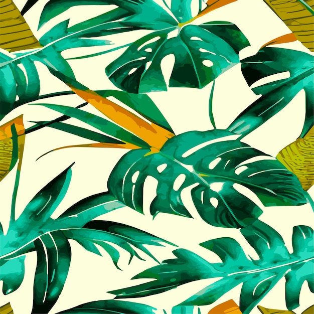 Ilustración de vector de selva con patrón de hojas tropicales Impresión de verano de moda Patrón exótico sin costuras turquesa