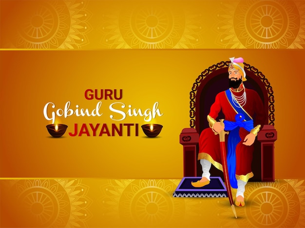 Ilustración de vector de sikh guru, guru gobind singh celebración de cumpleaños
