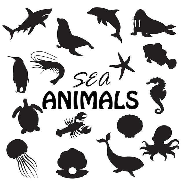 Ilustración de Vector de silueta de animales marinos