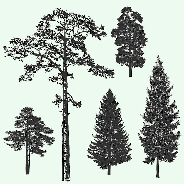Ilustración de vector de silueta de diseño de árbol de bosque vintage