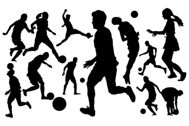 Vector ilustración de vector de silueta de diseño plano de jugadores de fútbol