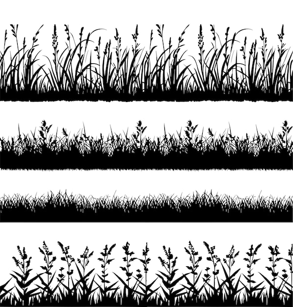 Ilustración de vector de silueta negra de hierba transparente