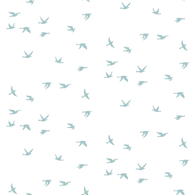 Ilustración de vector de silueta de pájaros. Patrones sin fisuras con contornos planos de pájaros voladores