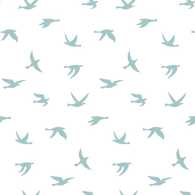 Ilustración de vector de silueta de pájaros. Patrones sin fisuras con contornos planos de pájaros voladores