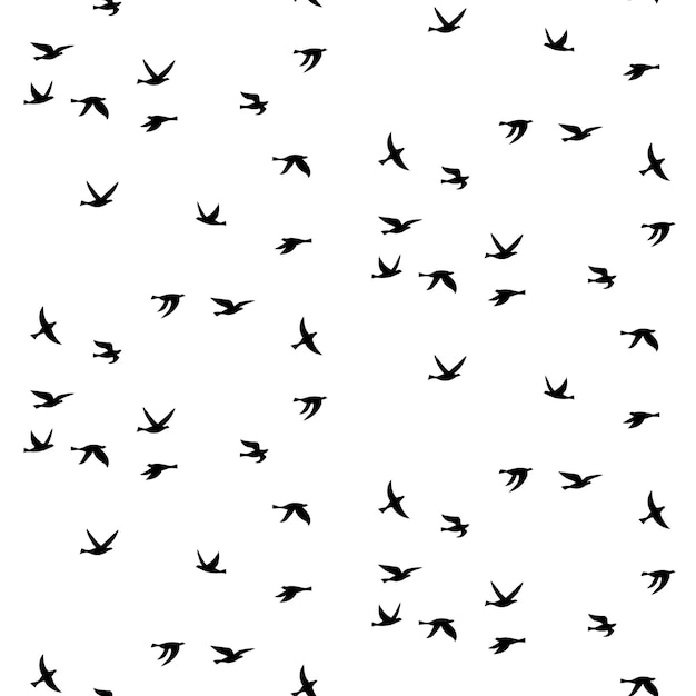 Ilustración de vector de silueta de pájaros. Patrones sin fisuras con contornos planos de pájaros voladores