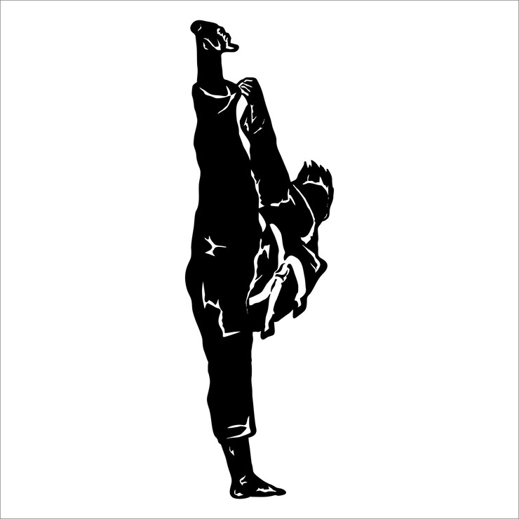 Vector ilustración de vector de silueta de técnica de lucha de patada rápida logotipo moderno y simple para karatejudo