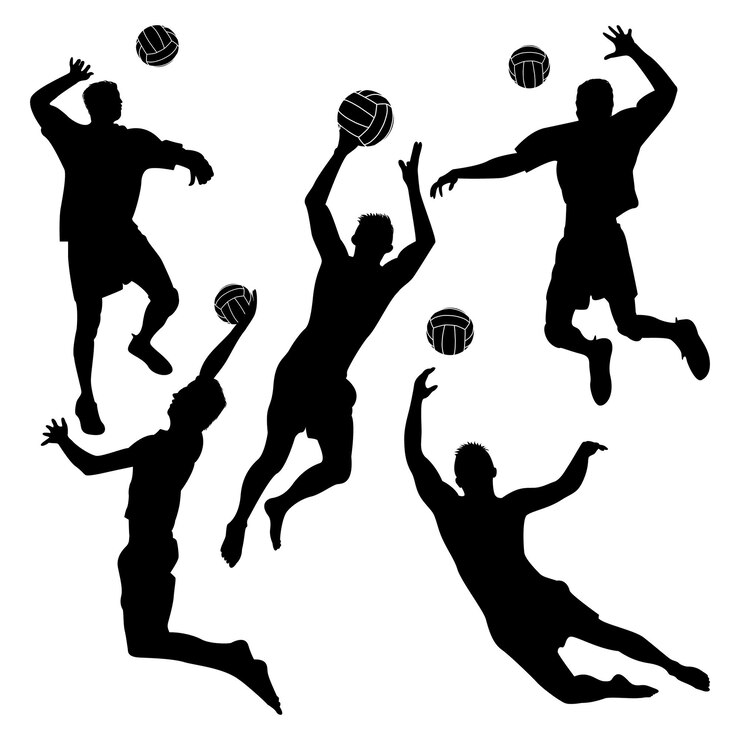 Ilustración de Vector de siluetas de jugador de voleibol masculino