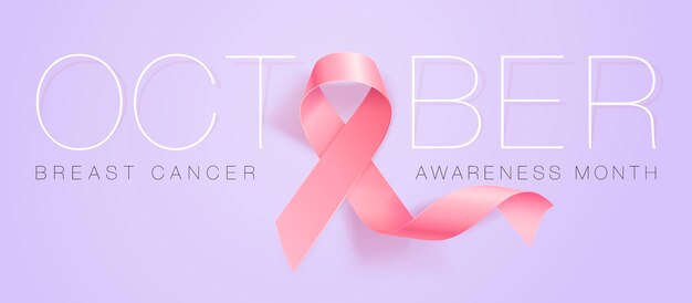 Ilustración de vector de símbolo de conciencia de cáncer de mama de cinta rosa realista